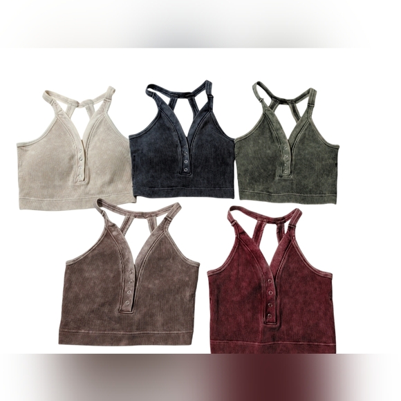 Snap Front Ribbed Padded Bralettes - Picture 1 of 7